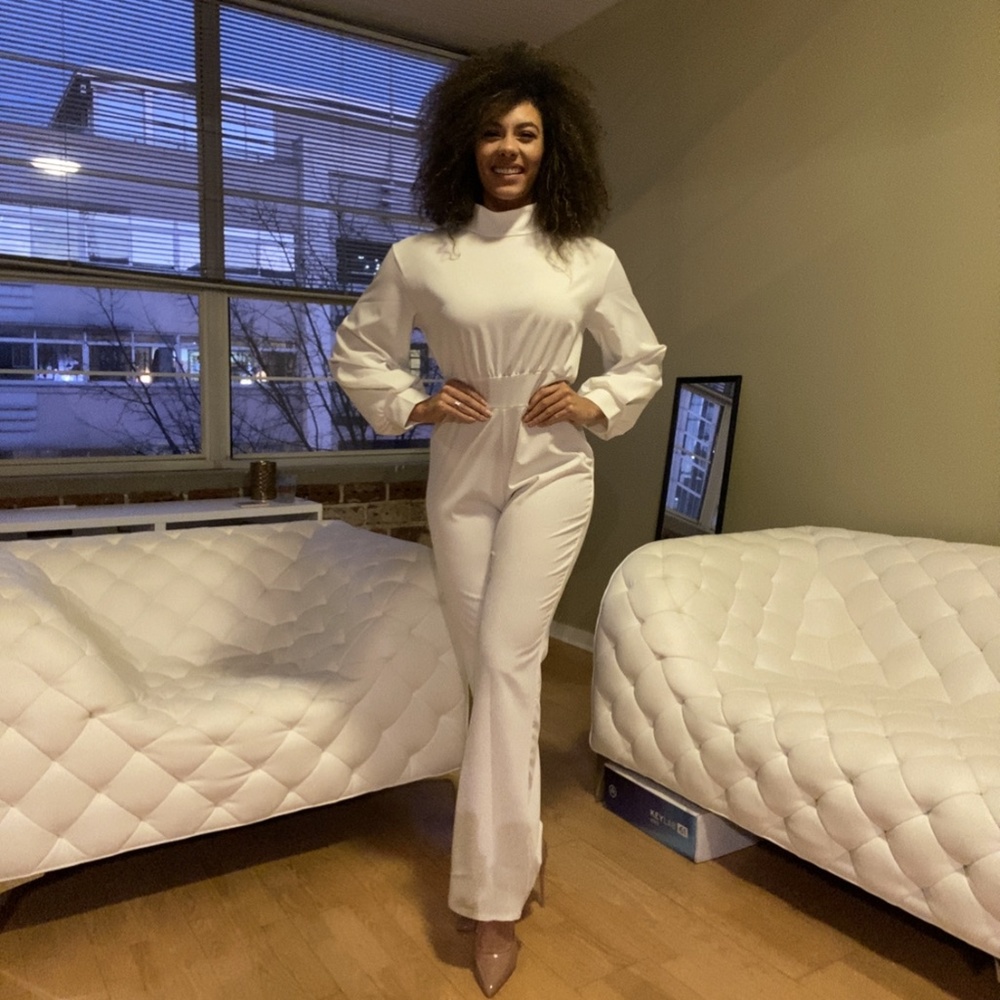 White high neck jumpsuit